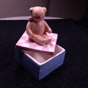 Teddy bears and the moon trinket jewelry box pottery